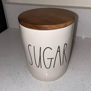 Rae Dunn glass sugar decor canister with wood lid